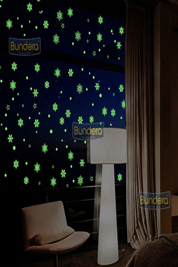 50 Adet Fosforlu Kar Tanesi Gece Parlayan Duvar Tavan Sticker Süs - 2