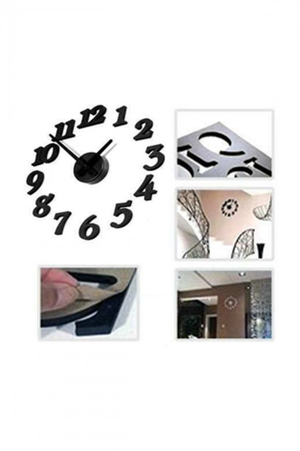 3D Duvar Saati Duvara Yapışan Sticker Saat Kendinden Yapışkanlı Dekoratif Salon Mutfak Duvar Saati - 5