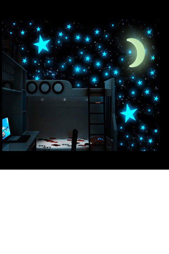 100 Adet Fosforlu Yıldız Ay Gezegen Gökyüzü Karanlıkta Parlayan Çocuk Odası Duvar Tavan Süsü Sticker