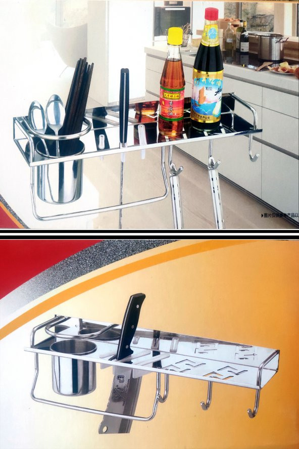 Çelik Mutfak Rafı Dekoratif Metal Mutfak Tezgah Raf Bardak Havlu Askısı Bıçaklık Düzenleyici Raf