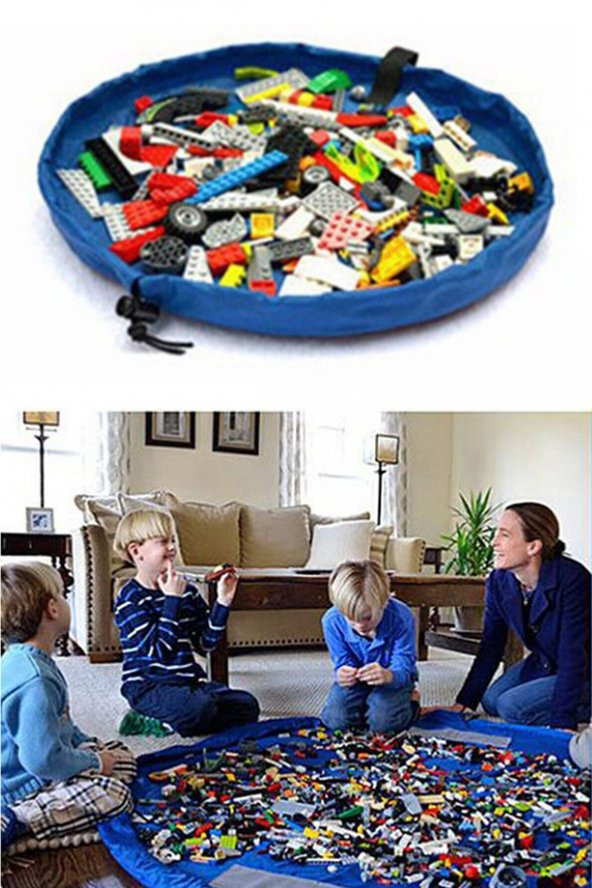 Çocuk Oyuncak Hurcu Mavi Çanta Oyun Halısı Lego Puzzle ve Yapboz Eğitici Oyuncaklar Sepeti - 3