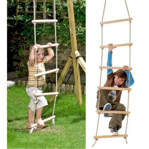 İp Merdiven Büyük Boy Ahşap 6 Basamaklı Halatlı Tırmanma Merdiveni Eğitici Geliştirici Çocuk Oyuncak - 4