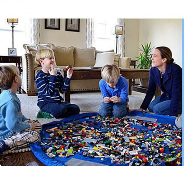 Çocuk Oyuncak Hurcu Mavi Çanta Oyun Halısı Lego Puzzle ve Yapboz Eğitici Oyuncaklar Sepeti - 5