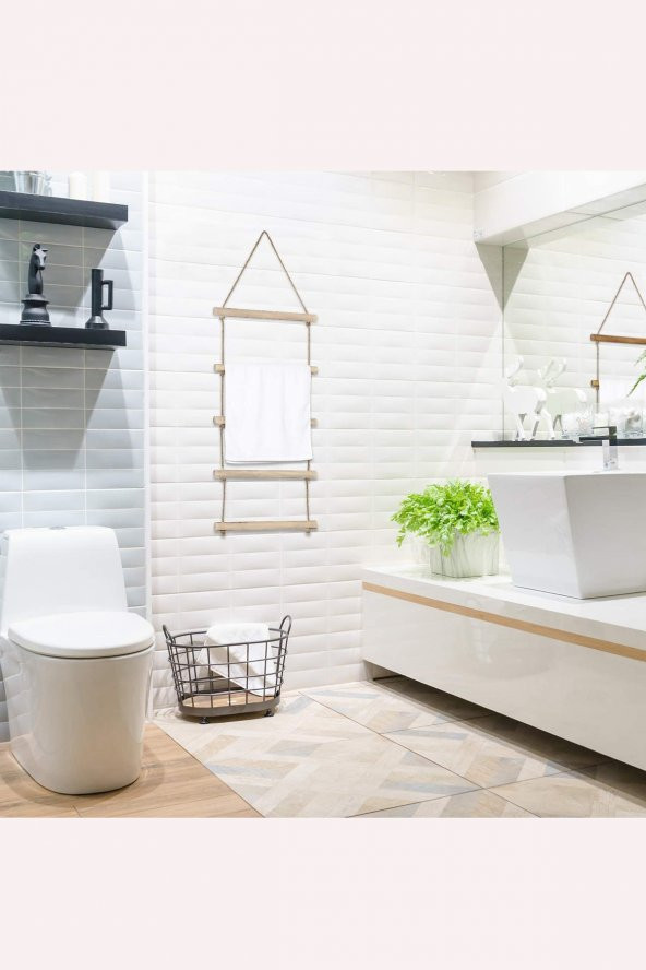 Towel Jüt Merdiven 5 Katlı Ahşap Banyo Mutfak Havlu Askısı Dekoratif Halat Havluluk - 2