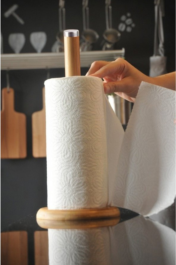 Bambu Kağıt Havluluk Doğal Bamboo Kağıt Havlu Askısı Ahşap Askılık Mutfak Tezgah Üstü Kağıt Havluluk - 4