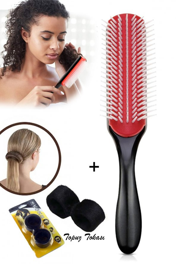 Saç Şekillendirme Fırçası Tarağı ( Curly Girl ) 7 Sıra Kıvırcık Kız Metodu Fırçası ve Topuz Tokası
