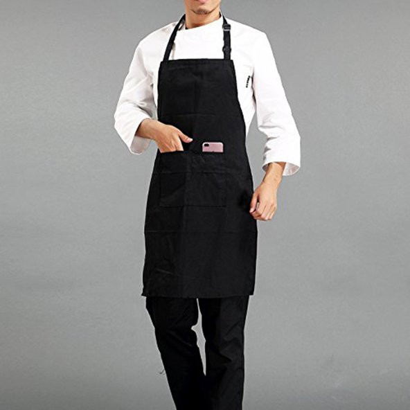Apron Şef Aşçı Garson Önlüğü Boyundan Askılı Leke Tutmaz Cepli Önlük - 7