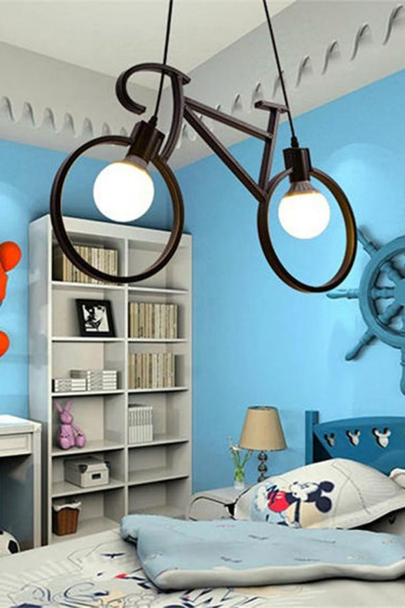 Bisiklet Avize Siyah Metal Sarkıt Ferforje Retro Rustik Ofis Cafe Bar Otel Modern Tavan Lamba - 3