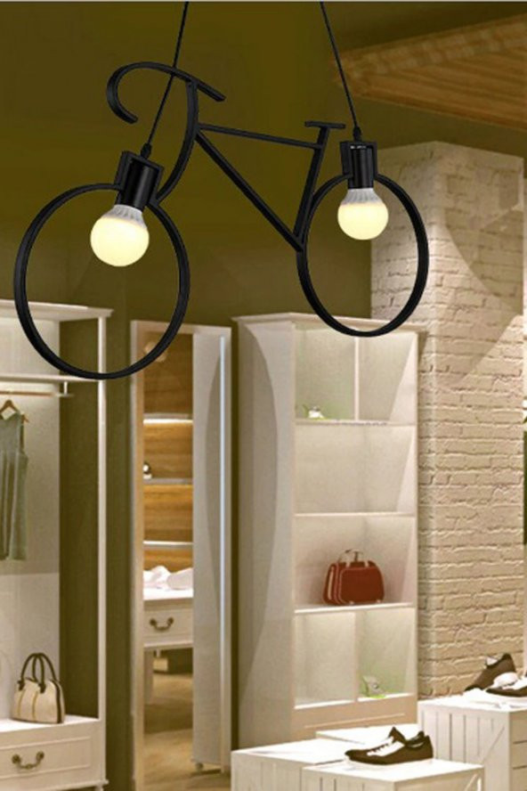Bisiklet Avize Siyah Metal Sarkıt Ferforje Retro Rustik Ofis Cafe Bar Otel Modern Tavan Lamba - 5