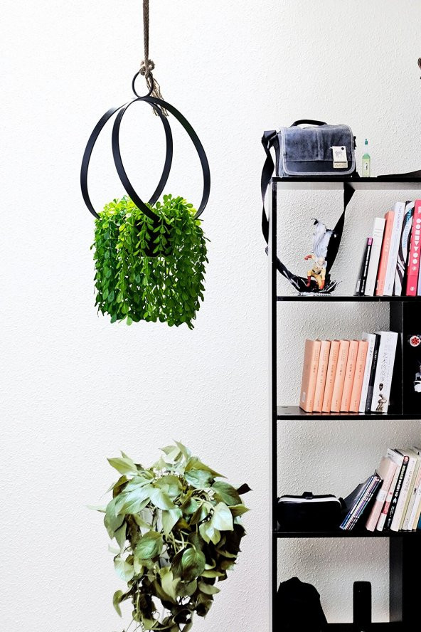 Flower Tavana Asılan Siyah Ferforje Çiçeklik Bahçe Balkon Çiçek Saksı Dekoratif Duvar Saksılık Askı - 3