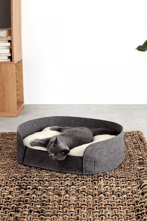 Zeus Kedi Yatağı Gri Evcil Hayvan Peluş Kedi Minderi Kedi Yuvası Evi Kulübesi