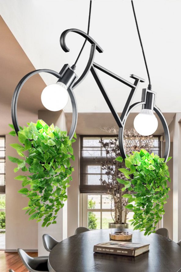 Bisiklet Çiçeklik Sarkıt Metal Avize Yeni Trend Dekoratif Saksılık Işıklı Ferforje Lamba - 5