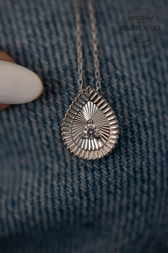 Swarovski Taşlı Damla Model Kristal Kesim Gümüş Zirconia Kolye - 2