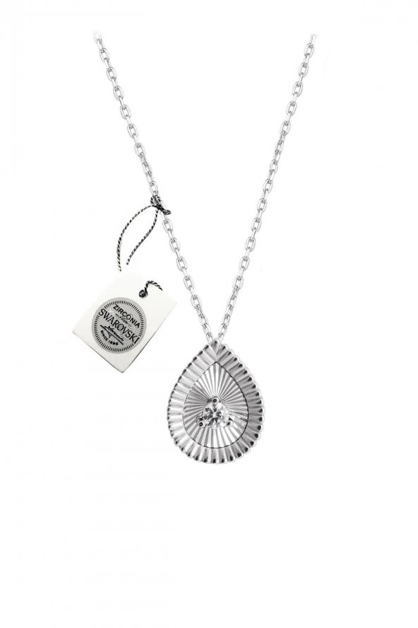 Swarovski Taşlı Damla Model Kristal Kesim Gümüş Zirconia Kolye - 3