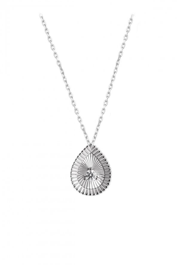 Swarovski Taşlı Damla Model Kristal Kesim Gümüş Zirconia Kolye - 4