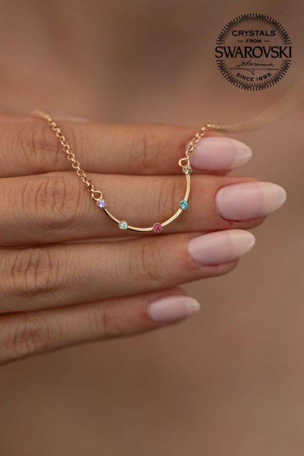 Swarovski Taşlı Mix Model Rose Kaplama Gümüş Crystal Kolye