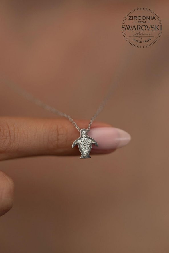 Swarovski Taşlı Penguen Model Gümüş Zirconia Kolye