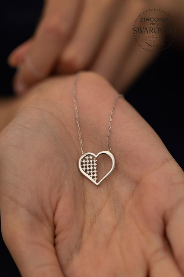 Swarovski Taşlı Kalp Model Gümüş Zirconia Kolye - 3