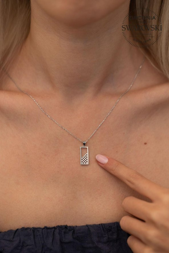 Swarovski Taşlı Dikdörtgen Model Gümüş Zirconia Kolye - 2