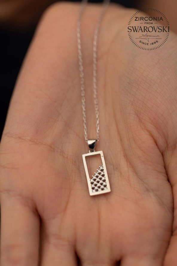 Swarovski Taşlı Dikdörtgen Model Gümüş Zirconia Kolye - 3
