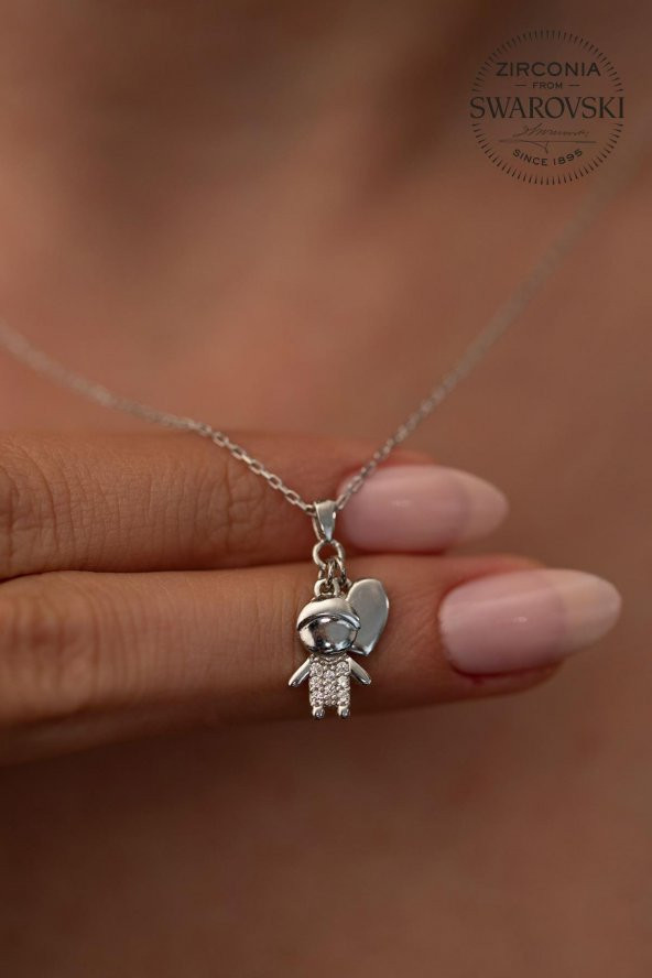 Swarovski Taşlı Aşık ve Kalp Model Gümüş Zirconia Kolye