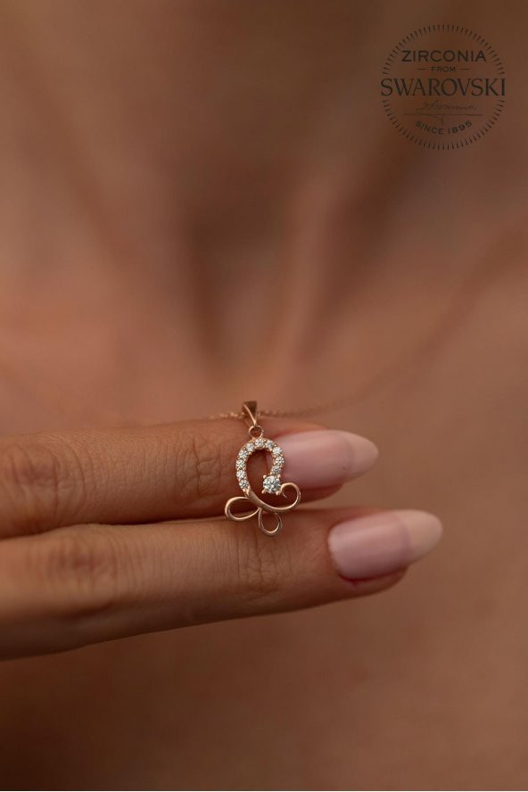Swarovski Taşlı Kelebek Model Rose Kaplama Gümüş Zirconia Kolye