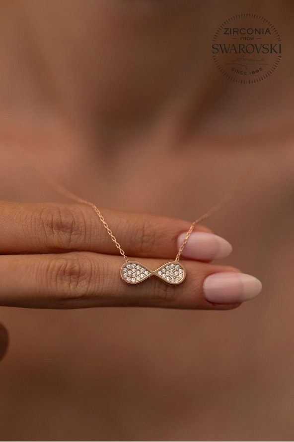 Swarovski Taşlı Sonsuzluk Model Rose Kaplama Gümüş Zirconia Kolye