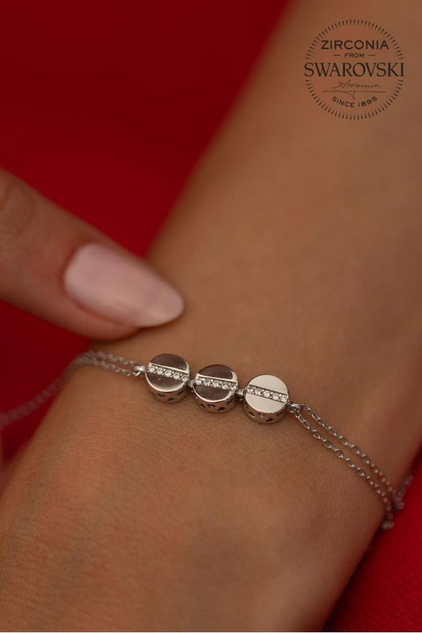 Swarovski Taşlı Üçlü Yuvarlak Model Gümüş Zirconia Zirconia Bileklik - 3