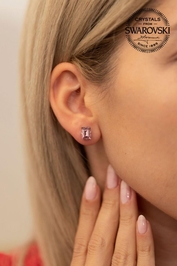 Swarovski Taşlı Baget Model Gümüş Crystal Küpe - 2