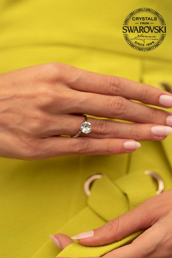 Swarovski Taşlı Tektaş Model Gümüş Crystal Yüzük - 2