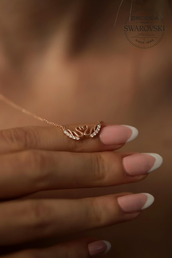 Swarovski Taşlı Swan Aşkı Model Rose Kaplama Gümüş Zirconia Kolye