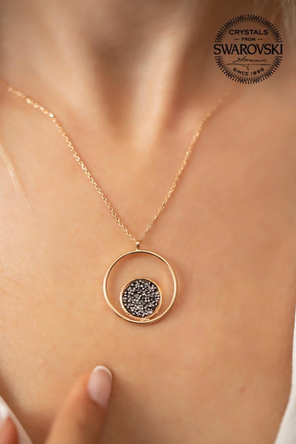 Swarovski Taşlı Halka Model Rose Kaplama Gümüş Crystal Kolye