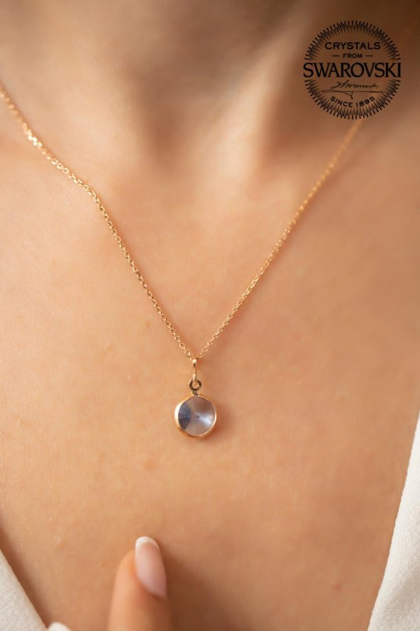 Swarovski Taşlı Tektaş Model Rose Kaplama Gümüş Crystal Kolye