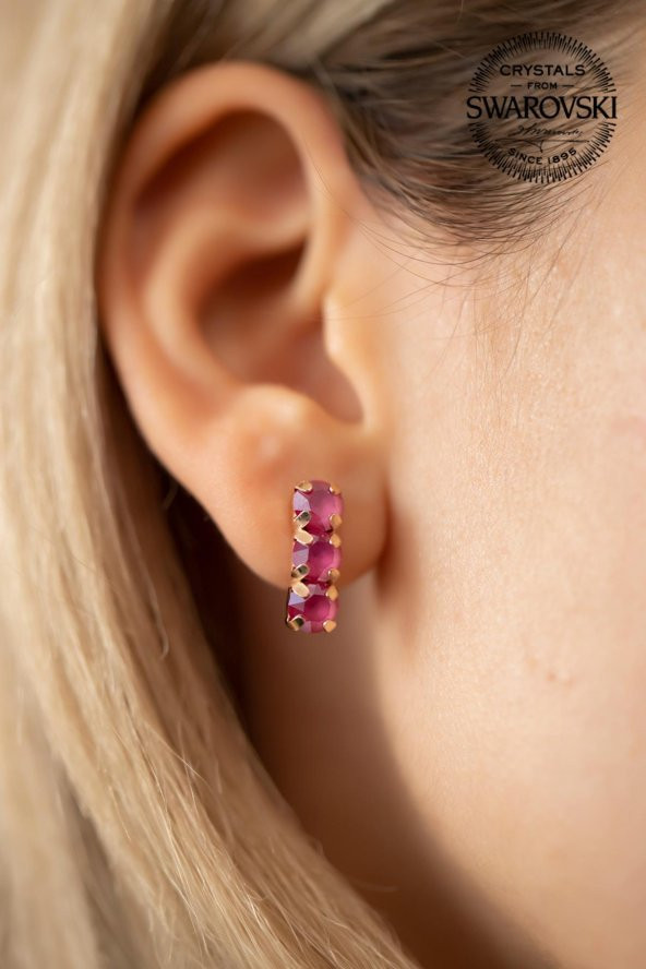 Swarovski Taşlı Üçtaş Model Rose Kaplama Gümüş Crystal Küpe
