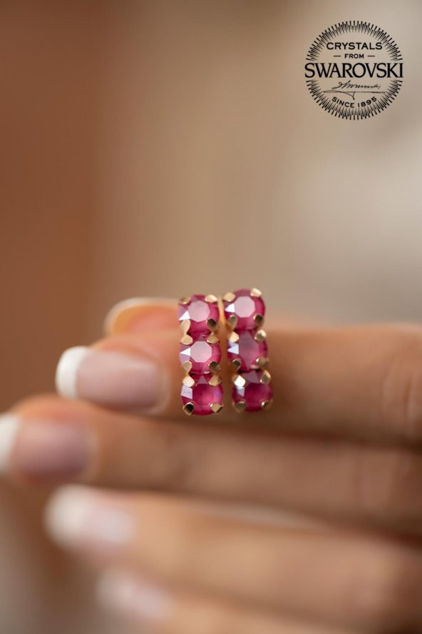 Swarovski Taşlı Üçtaş Model Rose Kaplama Gümüş Crystal Küpe - 3