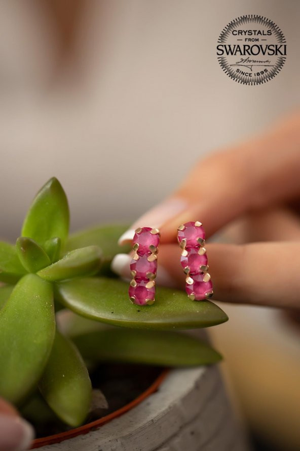 Swarovski Taşlı Üçtaş Model Rose Kaplama Gümüş Crystal Küpe - 4