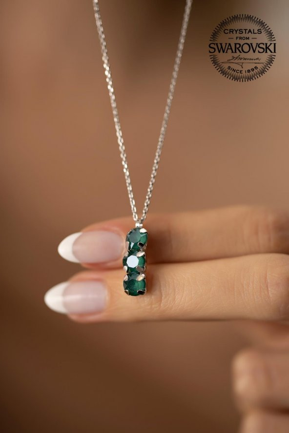 Swarovski Taşlı Üçtaş Model Gümüş Crystal Kolye - 2