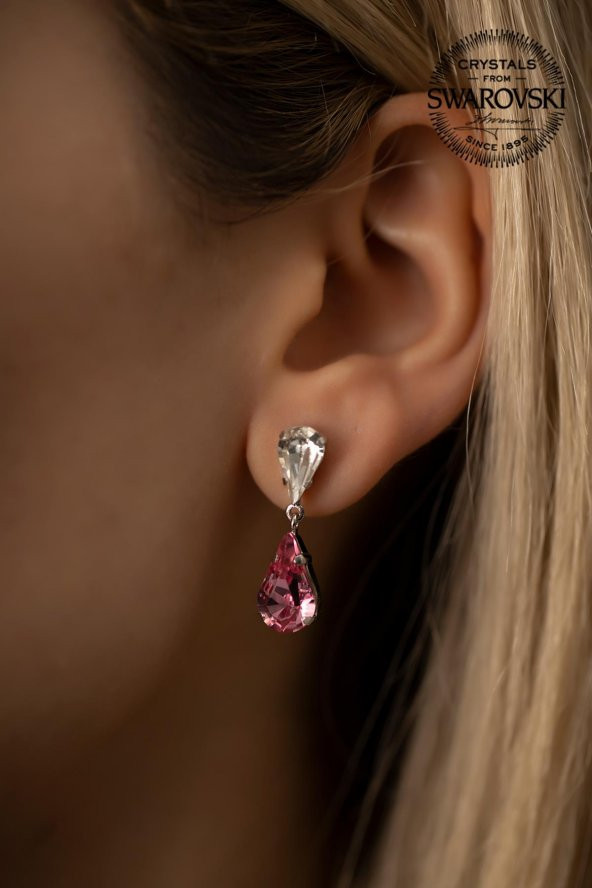 Swarovski Taşlı Çift Damla Model Gümüş Crystal Küpe