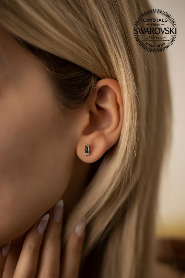 Swarovski Taşlı Çubuk Model Rose Kaplama Gümüş Crystal Küpe - 2