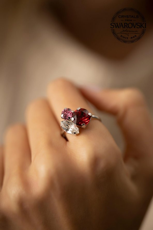 Swarovski Taşlı Yaprak Model Gümüş Crystal Yüzük - 2