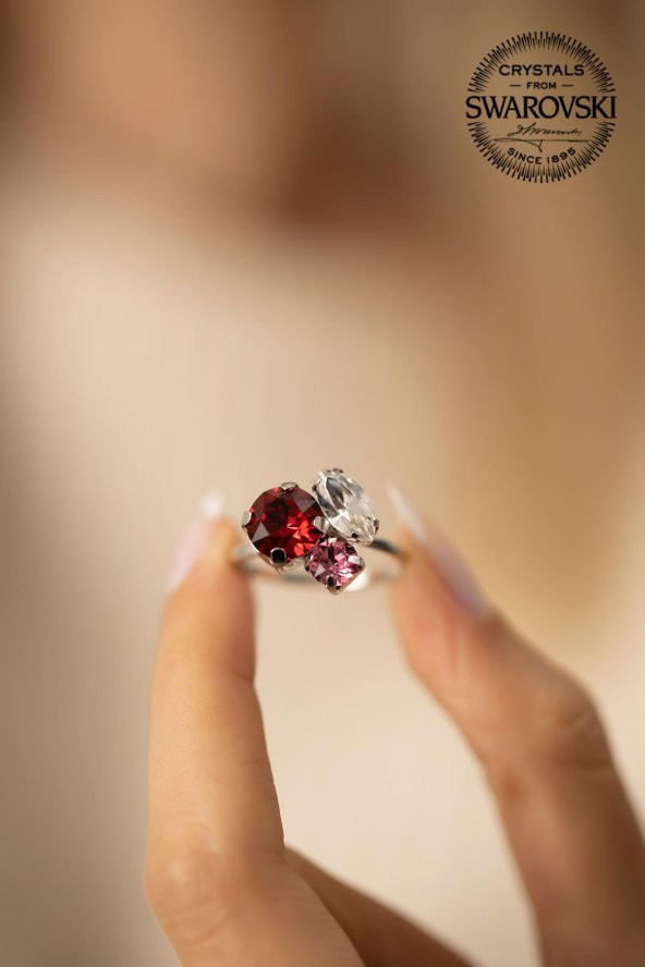 Swarovski Taşlı Yaprak Model Gümüş Crystal Yüzük - 4