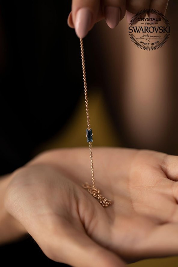 Swarovski Taşlı Çubuk Model Altın Kaplama Gümüş Crystal Bileklik - 4