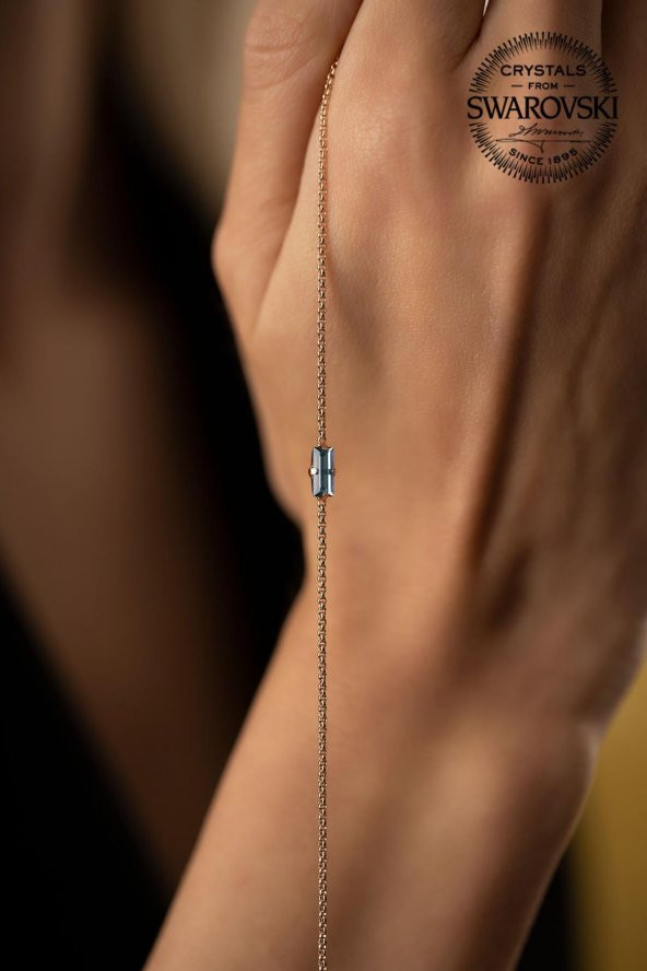Swarovski Taşlı Çubuk Model Altın Kaplama Gümüş Crystal Bileklik - 5