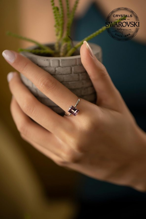 Swarovski Taşlı Baget Model Gümüş Crystal Yüzük - 2