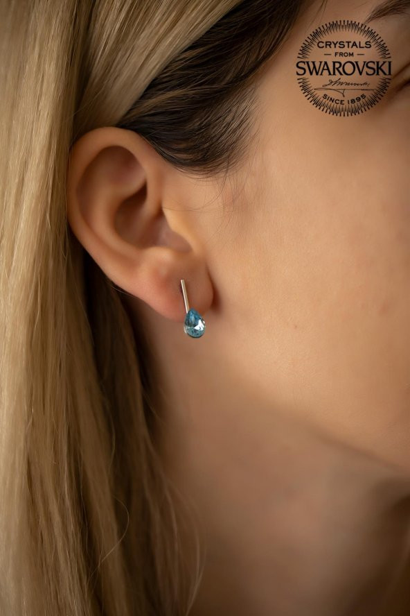 Swarovski Taşlı Damla Model Gümüş Crystal Küpe - 2