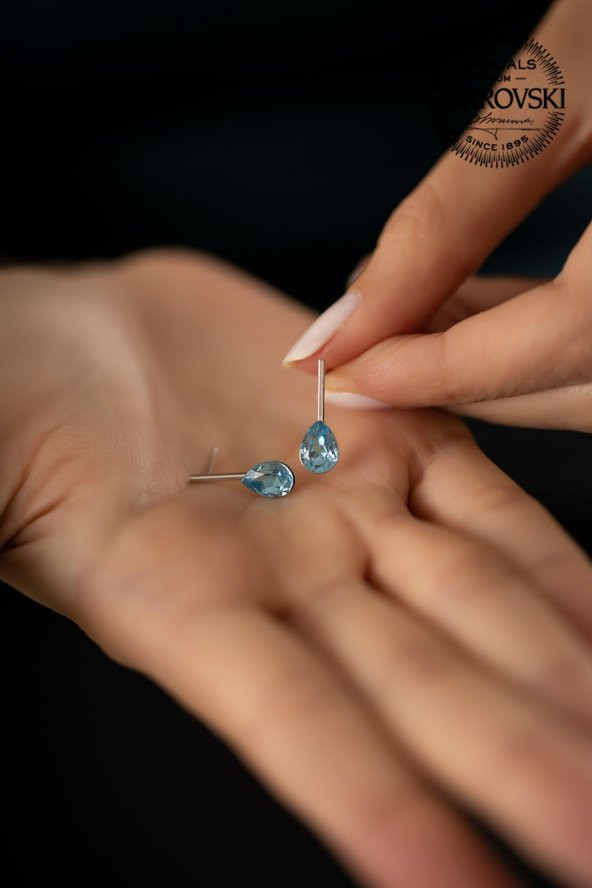Swarovski Taşlı Damla Model Gümüş Crystal Küpe - 4