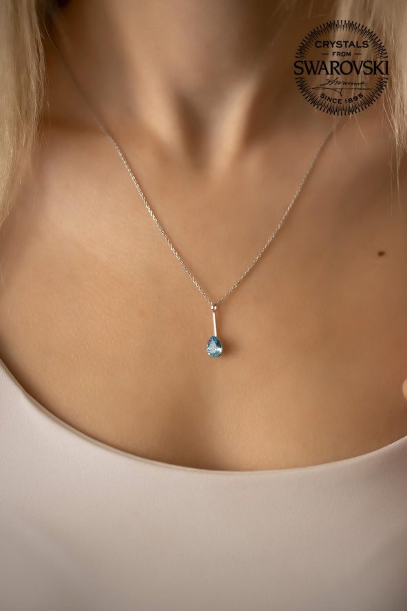 Swarovski Taşlı Damla Model Gümüş Crystal Kolye