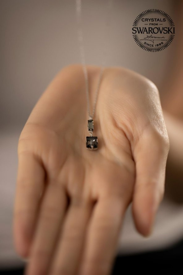 Swarovski Taşlı Çubuk ve Baget Model Gümüş Crystal Kolye - Resim 3