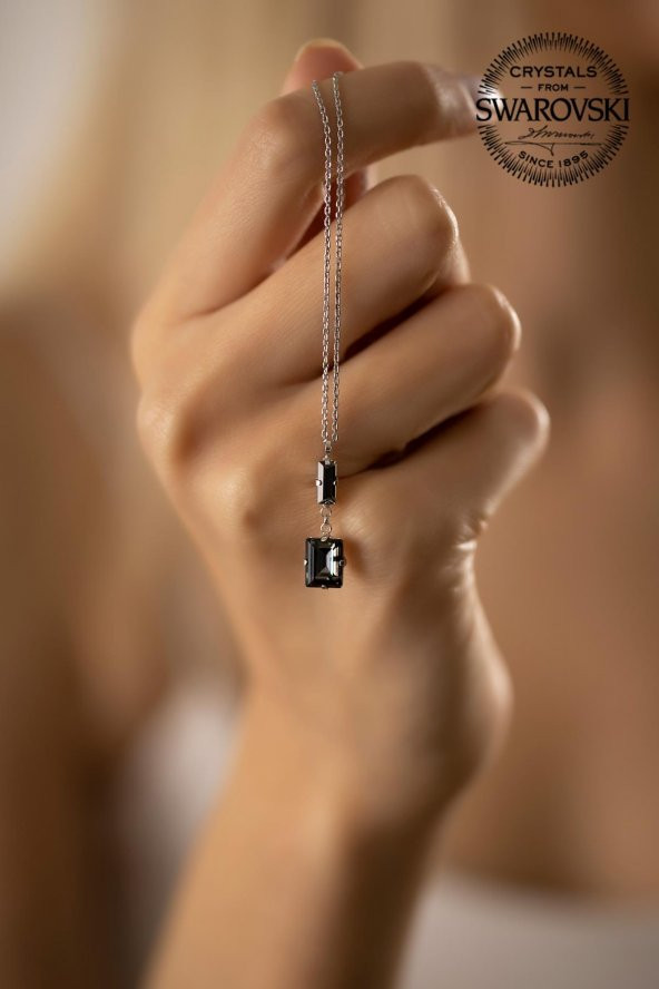 Swarovski Taşlı Çubuk ve Baget Model Gümüş Crystal Kolye - Resim 5