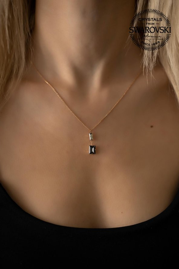 Swarovski Taşlı Çubuk ve Baget Model Rose Kaplama Gümüş Crystal Kolye